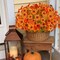 10PCS Artificial Fall Flowers for Outdoors, UV Resistant Faux Silk Mums & Eucalyptus Plants, Orange Fake Outdoor Flowers for Porch, Patio, Window Boxes, Garden, Halloween, Thanksgiving & Autumn Decorations